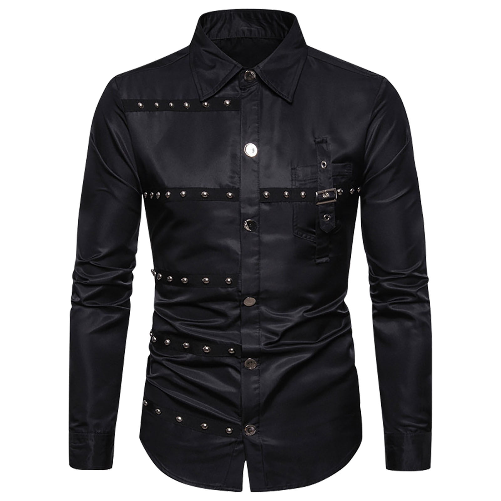 YLSDY Men's Studded Long Sleeve Button Down Shirt Slim Fit Dress Shirt Punk Rock Formal Shirt Long Sleeve Button Down Black XL YLSDY Men's Studded Long Sleeve Button Down Shirt Slim Fit Dress Shirt Punk Rock Formal Shirt Long Sleeve Button Down Black XL