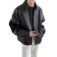 thumbnail image 1 of YLSDY Men's Stylish Lapel PU Leather Jackets Loose Outdoor Casual Long Sleeve Outerwear Zip Up Sports Coat Black L, 1 of 9