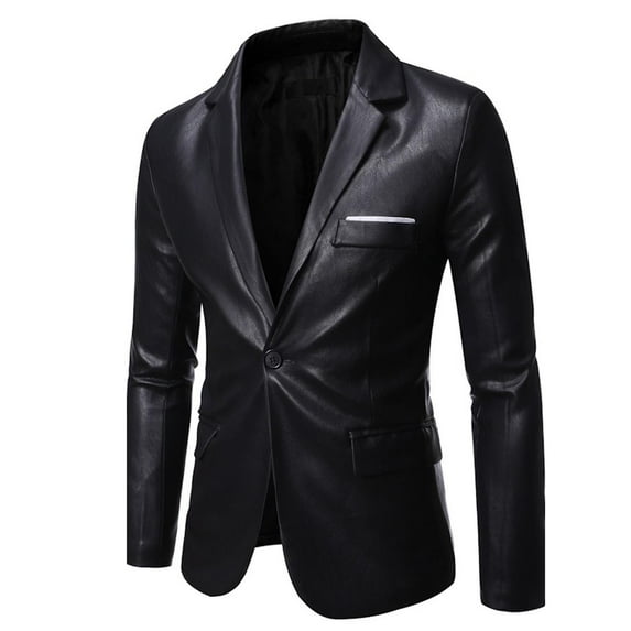 YLSDY Men's Stylish PU Leather Blazer Jacket Business Slim Fit One Button Suit Blazer Coats Outwear with Pockets White M