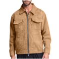 thumbnail image 1 of YLSDY Men's Suede Jacket Full Zipper Casual Trendy Stylish Jacket Lapel Collar Long Sleeve Outerwear with Multi Pockets Khaki M, 1 of 7
