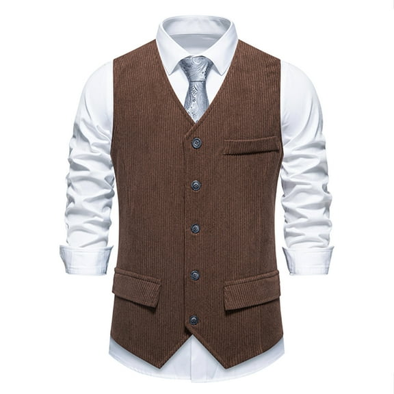 YLSDY Men's Suede Leather Suit Vest V Neck Cowboy Vest Vintage 5 Snaps Western Vests Casual Waistcoat for Wedding Prom Coffee S