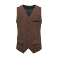 thumbnail image 1 of YLSDY Men's Suede Leather Suit Vest V Neck Cowboy Vest Vintage 5 Snaps Western Vests Casual Waistcoat for Wedding Prom Coffee XXL, 1 of 9