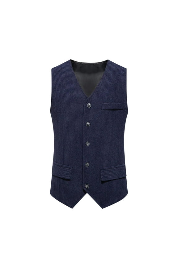 Men's Suede Leather Suit Vest V Neck Cowboy Vest Vintage 5 Snaps Western Vests Casual Waistcoat for Wedding Prom Navy L