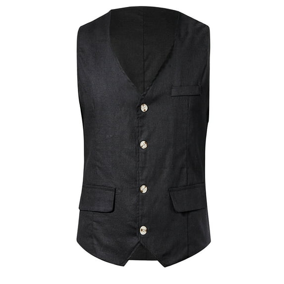YLSDY Men's Suit Vest Business Formal Dress Waistcoat Vest with 3 Pockets for Suit or Tuxedo Single Breasted Stage Costume Vest Tops Blouse Black 4
