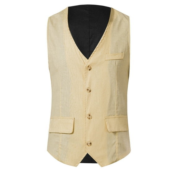 YLSDY Men's Suit Vest Business Formal Dress Waistcoat Vest with 3 Pockets for Suit or Tuxedo Single Breasted Stage Costume Vest Tops Blouse Khaki 4