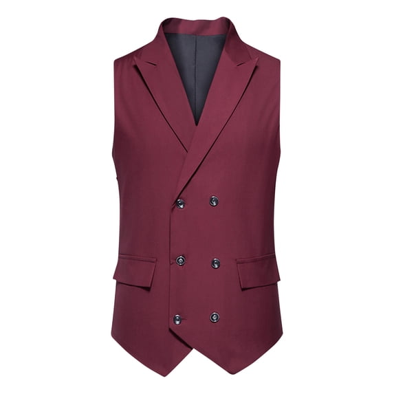 YLSDY Men's Suit Vest Solid Color Sleeveless Tuxedo Vest for Wedding Party Double Breasted Formal Dress Waistcoat Slim Fit Turn Down Collar Vest Wine S