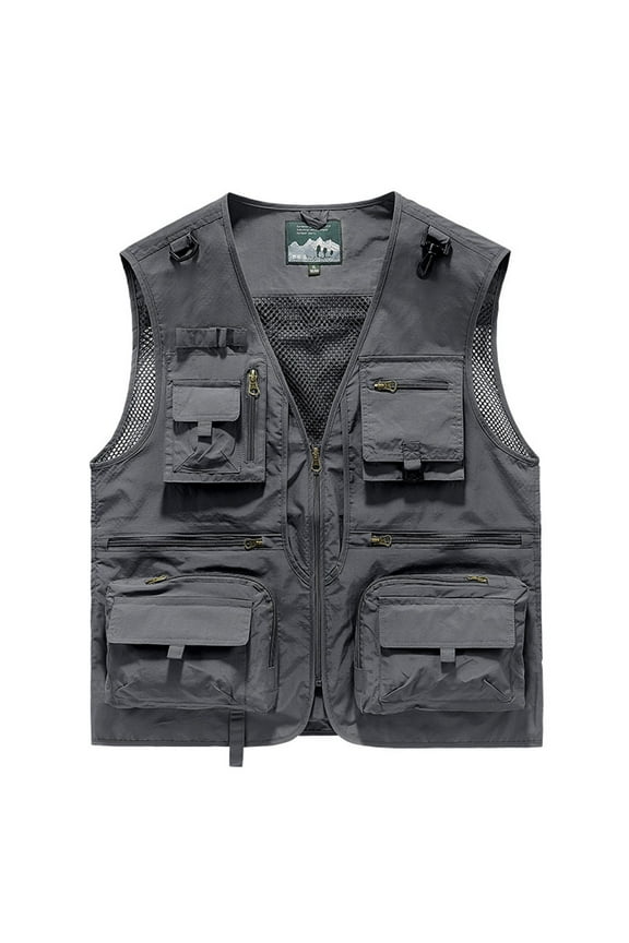 Men's Summer Breathable Quick Dry Vest with Multi-Pocket Outdoor Travel Vest Fishing Hiking Vest Waistcoat Gray M