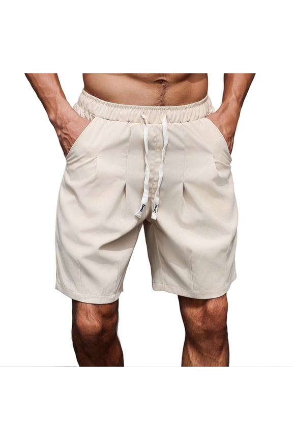 Men's Summer Fashion Casual Cargo Shorts Casual Beach Shorts 9 inch Inseam Elastic Waist Drawstring Summer Shorts Beige S
