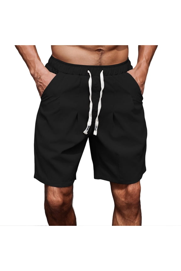 Men's Summer Fashion Casual Cargo Shorts Casual Beach Shorts 9 inch Inseam Elastic Waist Drawstring Summer Shorts Black S
