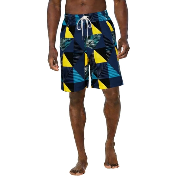 YLSDY Men's Summer Geometric Print 5 Inch Shorts, Elastic Drawstring Waist, Side Pockets Vacation Beach Casual Shorts Dark Blue XL