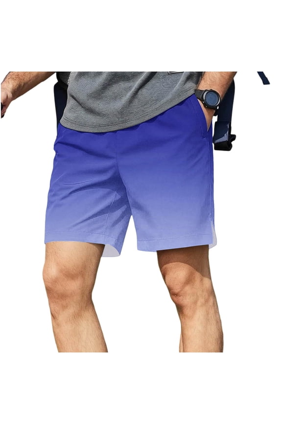 Men's Summer Gradient Color Block Shorts, 5 Inch Length, Lightweight Beach Vacation Casual Shorts Blue S