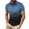 thumbnail image 1 of YLSDY Men's Summer Gradient Color Shirt Short Sleeve Lapel Zipper Slim Fit T-Shirt Blouse Blue S, 1 of 5