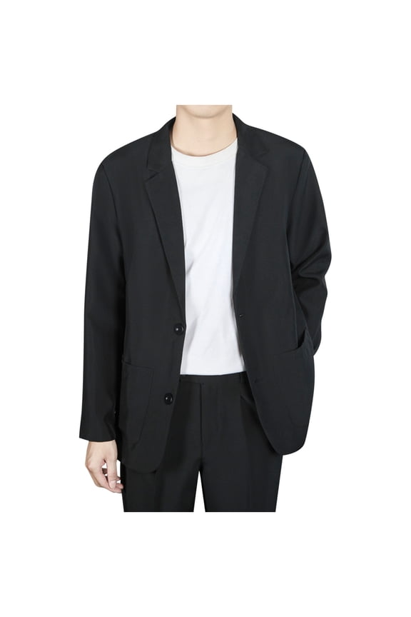 Men's Summer Ice Silk Cool Suit Jacket, Casual Lightweight Business Lapel Blazer Chinese Blazer Dress Business Coat Black XXL