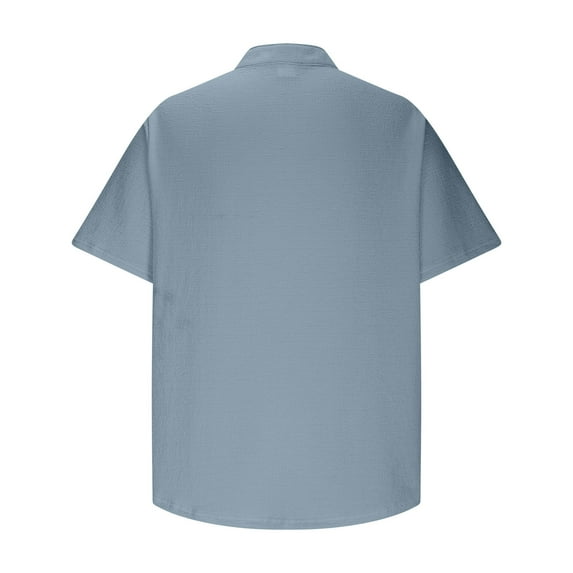 YLSDY Men's Summer Lightweight Cotton Linen Shirts Casual Short Sleeve Breathable Banded Collar Henley for Beach Vacation Navy XXXL
