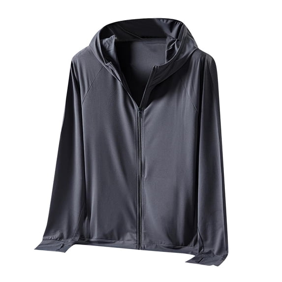 YLSDY Men's Summer Long Sleeve Hooded Sun Protection Outwear Casual Fashion Unisex Lightweight Breathable Hiking UV Shirts 2025 Dark Gray L
