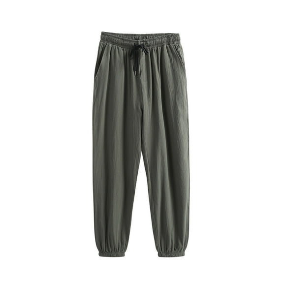 YLSDY Men's Summer Loose Cotton Linen Casual Pants Lightweight Drawstring Waist Yoga Beach Lounge Pants with Pockets Army Green XXXXL