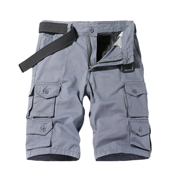 YLSDY Men's Summer Outdoor Travel Hiking Shorts Straight Fit Bermuda Shorts with Belt Solid Color Multi-Pockets Cargo Shorts Gray XL