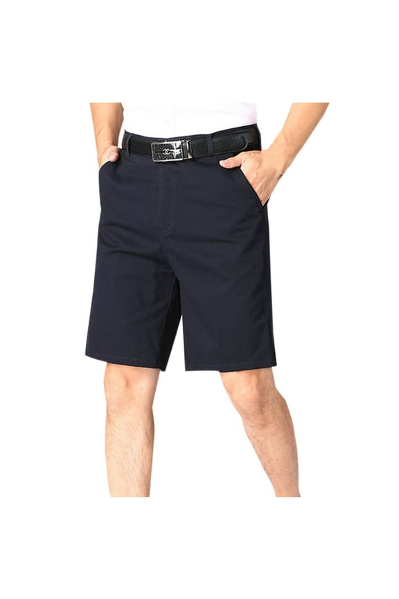 Men's Summer Shorts Multi-Pockets Stretch Relaxed Fit Flat-Front Bermuda Beach Shorts Golf Khaki Shorts Navy M