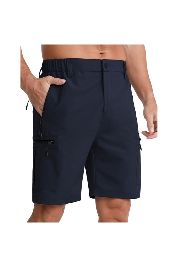 Men's Summer Solid Cargo Shorts, Button Zipper Multi-Pocket Design, 5 Inch Stylish Outdoor Casual Shorts Navy L