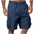 thumbnail image 1 of YLSDY Men's Summer Solid Cargo Shorts, Elastic Waist Button Zipper Closure, Multi-Pocket 5 Inch Stylish Casual Shorts Navy L, 1 of 7
