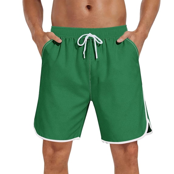 YLSDY Men's Summer Solid Drawstring Beach Shorts, Elastic Waist Comfort Fit, 5 Inch Lightweight Swim Trunks for Men Green S