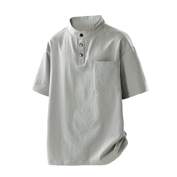 YLSDY Men's Summer Stand Collar Pullover Jacket - Loose Short Sleeve Button Down Outdoor Workout Casual T Shirts Gray XXXXL