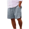 thumbnail image 1 of YLSDY Men's Summer Washed Linen Blend Casual Shorts, Elastic Waist Button Detail, Side Slit 5 Inch Straight Leg Shorts Gray M, 1 of 7
