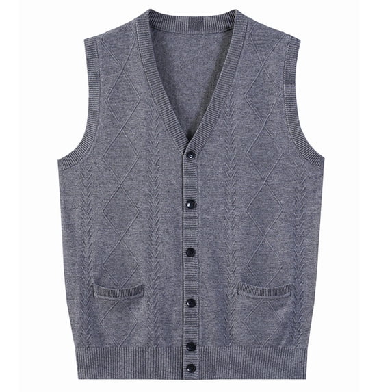YLSDY Men's Sweater Vest Classic Argyle V Neck Sleeveless Knitted Cardigan Relaxed Fit Casual Soild Button Waistcoat Gray M