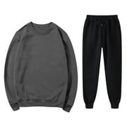 YLSDY Men's Sweatsuit 2 Piece Set Long Sleeve Crewneck Sweatshirt Jogger Pants Tracksuit Dark Gray XL