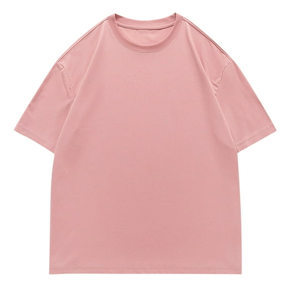 YLSDY Men's T Shirts Oversized Short Sleeves Summer Casual Unisex Loose Solid Streetwear Tee Crew Neck Cotton Tops Pink XXXXL