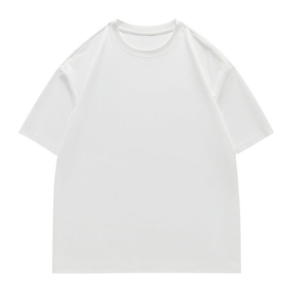 YLSDY Men's T Shirts Oversized Short Sleeves Summer Casual Unisex Loose Solid Streetwear Tee Crew Neck Cotton Tops White M