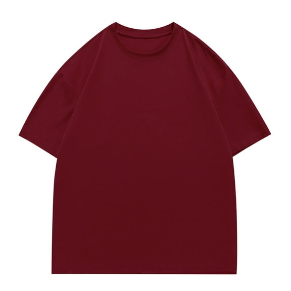 YLSDY Men's T Shirts Oversized Short Sleeves Summer Casual Unisex Loose Solid Streetwear Tee Crew Neck Cotton Tops Wine XL