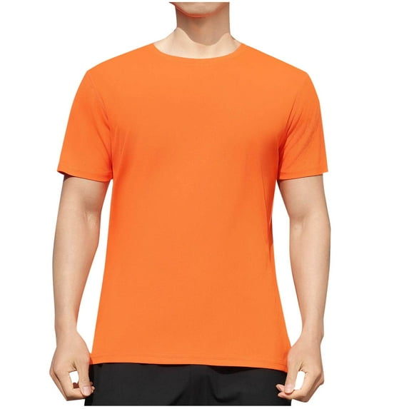 YLSDY Men's T-Shirts Short Sleeve Crew Neck Cotton Tshirts Solid Casual Summer T Shirts Classic Basic Tees Orange L