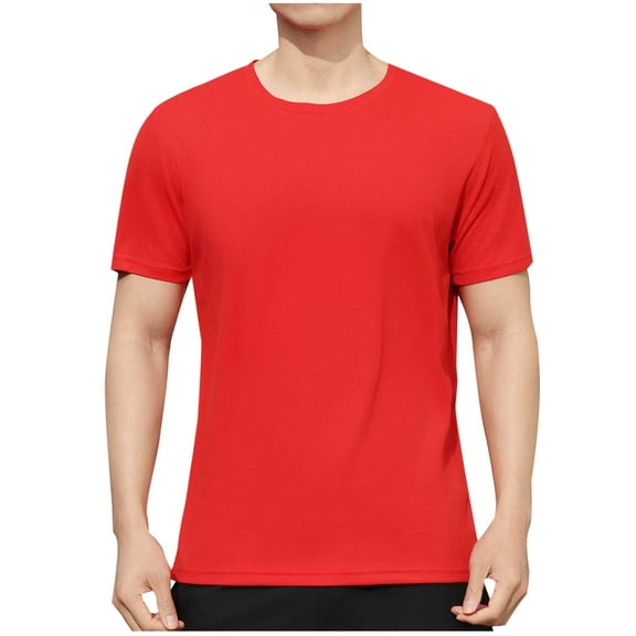 YLSDY Men's T-Shirts Short Sleeve Crew Neck Cotton Tshirts Solid Casual Summer T Shirts Classic Basic Tees Red M