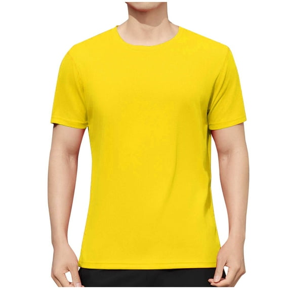 YLSDY Men's T-Shirts Short Sleeve Crew Neck Cotton Tshirts Solid Casual Summer T Shirts Classic Basic Tees Yellow XXXL