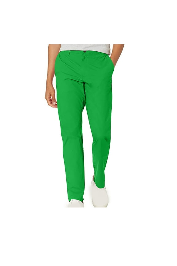 Men's Tapered Trousers Plain Flat Front Wrinkle-Free Pleated Chino Pants Slim Fit Casual Bright Color Pants Lounge Straigh Leg Party Pants Green M
