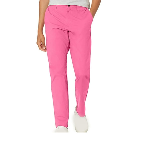 YLSDY Men's Tapered Trousers Plain Flat Front Wrinkle-Free Pleated Chino Pants Slim Fit Casual Bright Color Pants Lounge Straigh Leg Party Pants Pink S