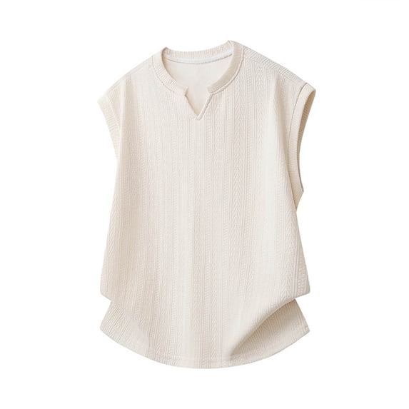 YLSDY Men's Textured Knit Notch Neck Sleeveless Shirt, Casual V-Neck Tank with Curved Hem for Everyday White XXXXXL
