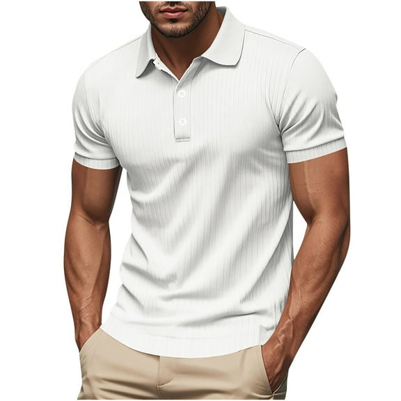 YLSDY Men's Textured Button Collared Shirts Short Sleeve Slim Fit Casual Button Button Collared T-Shirt Summer Collared Golf Shirt White S