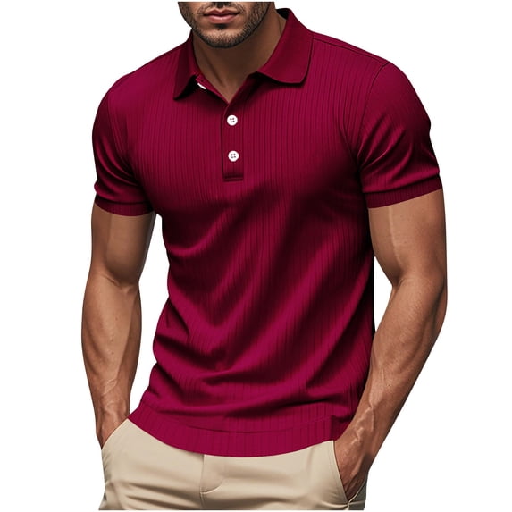 YLSDY Men's Textured Button Collared Shirts Short Sleeve Slim Fit Casual Button Button Collared T-Shirt Summer Collared Golf Shirt Wine S