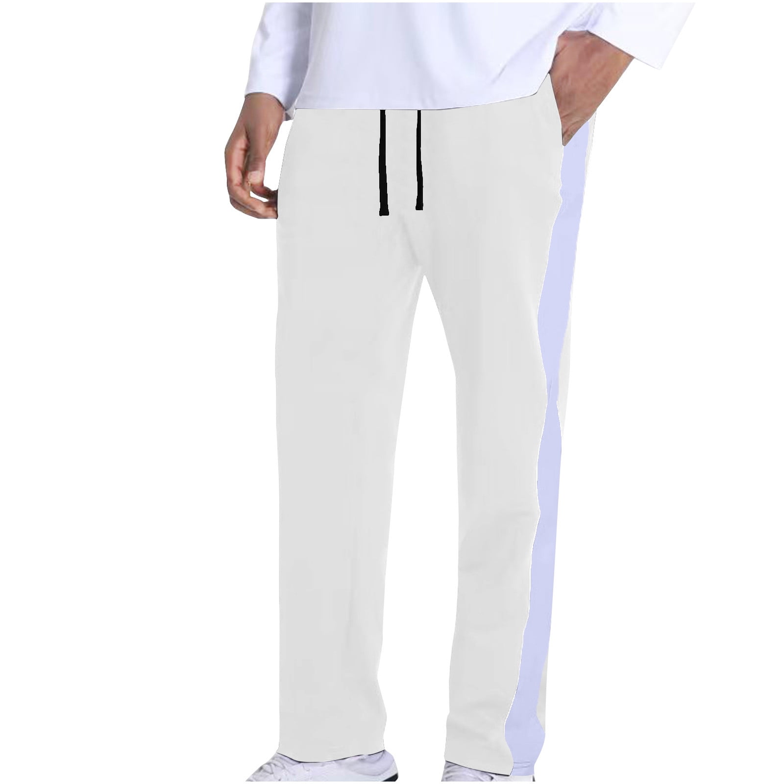 Men's Light Gray Athletic Pants - Loose Fit, Striped Sides, Pockets