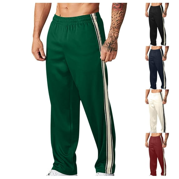 YLSDY Men's Track Pants Striped Elastic Waist Trousers Straight Leg Comfy Sport Pants Loose Fit Leisure Jogging Bottoms Athletic Fitness Trackpants Black M