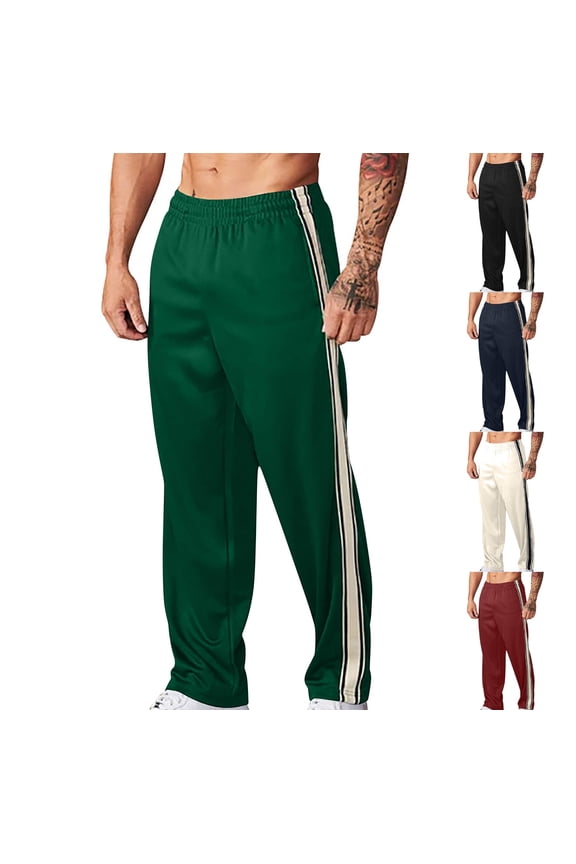 YLSDY Men's Track Pants Striped Elastic Waist Trousers Straight Leg Comfy Sport Pants Loose Fit Leisure Jogging Bottoms Athletic Fitness Trackpants Green L