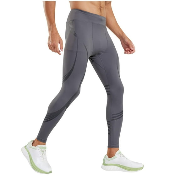 YLSDY Men's Training Compression Pants Breathable Wicking Quick Dry Tights Sports Workout Leggings Pant with Pocket Gray S