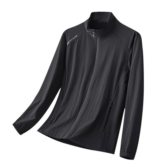 YLSDY Men's Trendy Zipper with Pockets Outdoor Sunwear Windbreaker Tunic Stand-up Collar Long-sleeved Hoodless Casual Coat Black XL