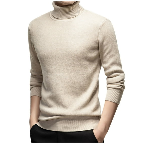 YLSDY Men's Turtleneck Shirt Slim Fit Mock Neck Thermal Shirts for Men Solid Color Turtle Neck Pullover Basic Top Khaki M