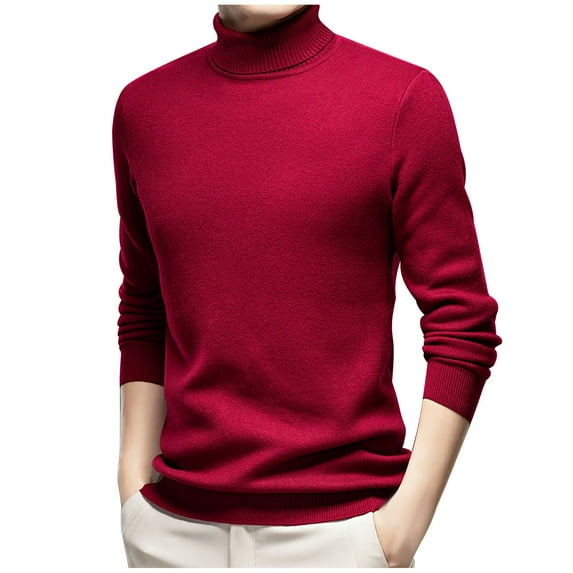 YLSDY Men's Turtleneck Shirt Slim Fit Mock Neck Thermal Shirts for Men Solid Color Turtle Neck Pullover Basic Top Red L