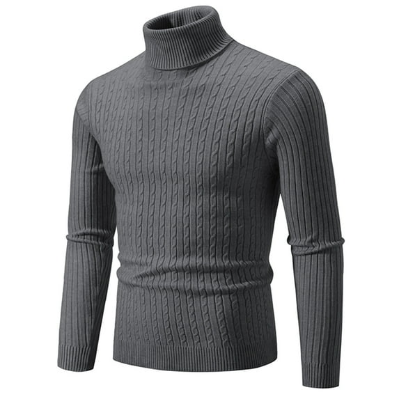 YLSDY Men's Turtleneck Sweater Cable Knit Long Sleeve Pullover Tops Winter Warm Knitwear Dark Gray XXXL