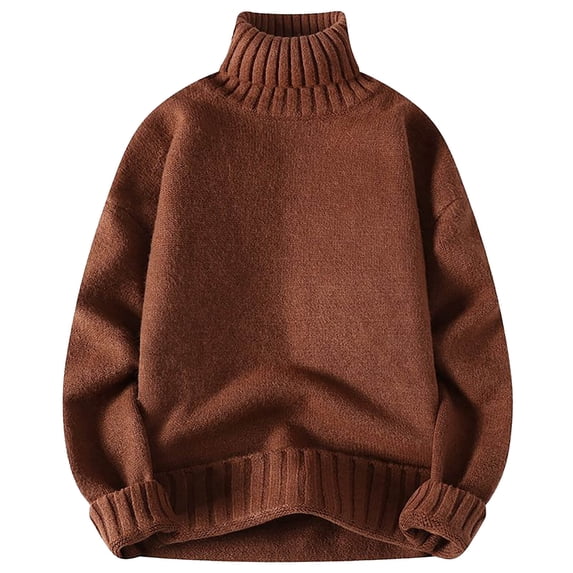 YLSDY Men's Turtleneck Sweater Long Sleeve Knit Pullover Warm Winter Tops Soft Comfortable Wear Solid Color Sweatshirts Brown XL