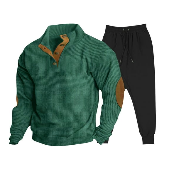 YLSDY Men's Two Piece Outfits Half Zip Long Sleeve Tracksuit Set Color Block Knitted Pullover Sweaters Sweatpants Tracksuit Set Green XL